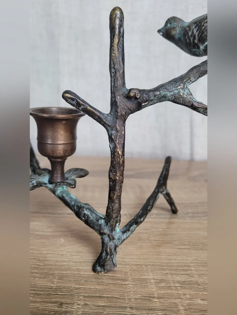 Decorative Bird Branch Candle Holder - Bronze/Patina